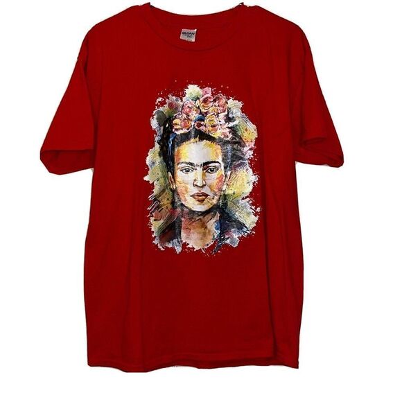 Frida Khalo Graphic Tee Red Art Unisex Adult XL - Picture 1 of 9